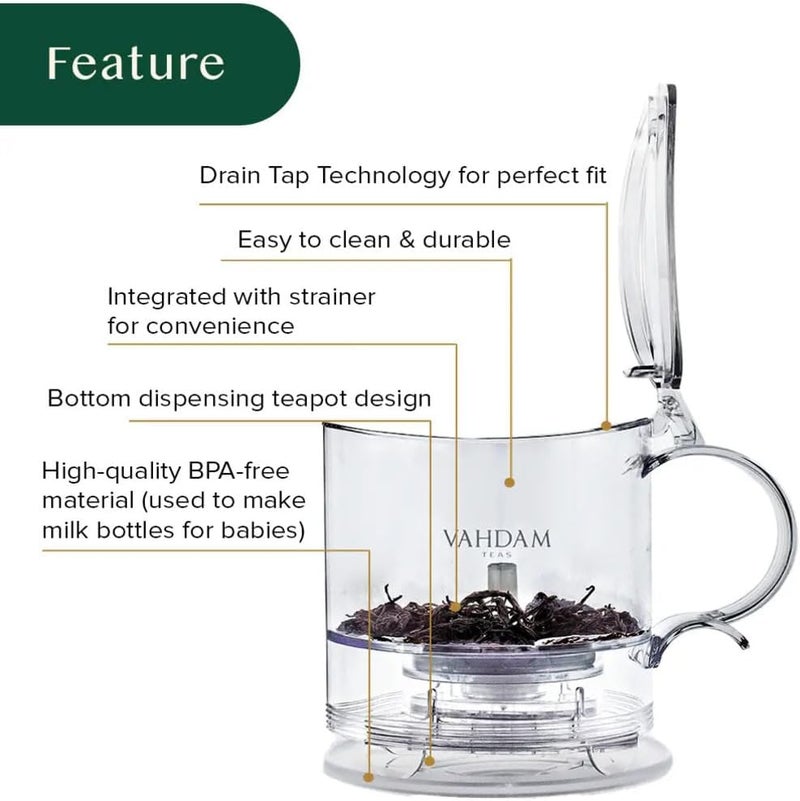 VAHDAM Imperial Tea Maker, 470 ml, Bottom Dispensing Tea Pot with Drain-Tap Technology - Image 4